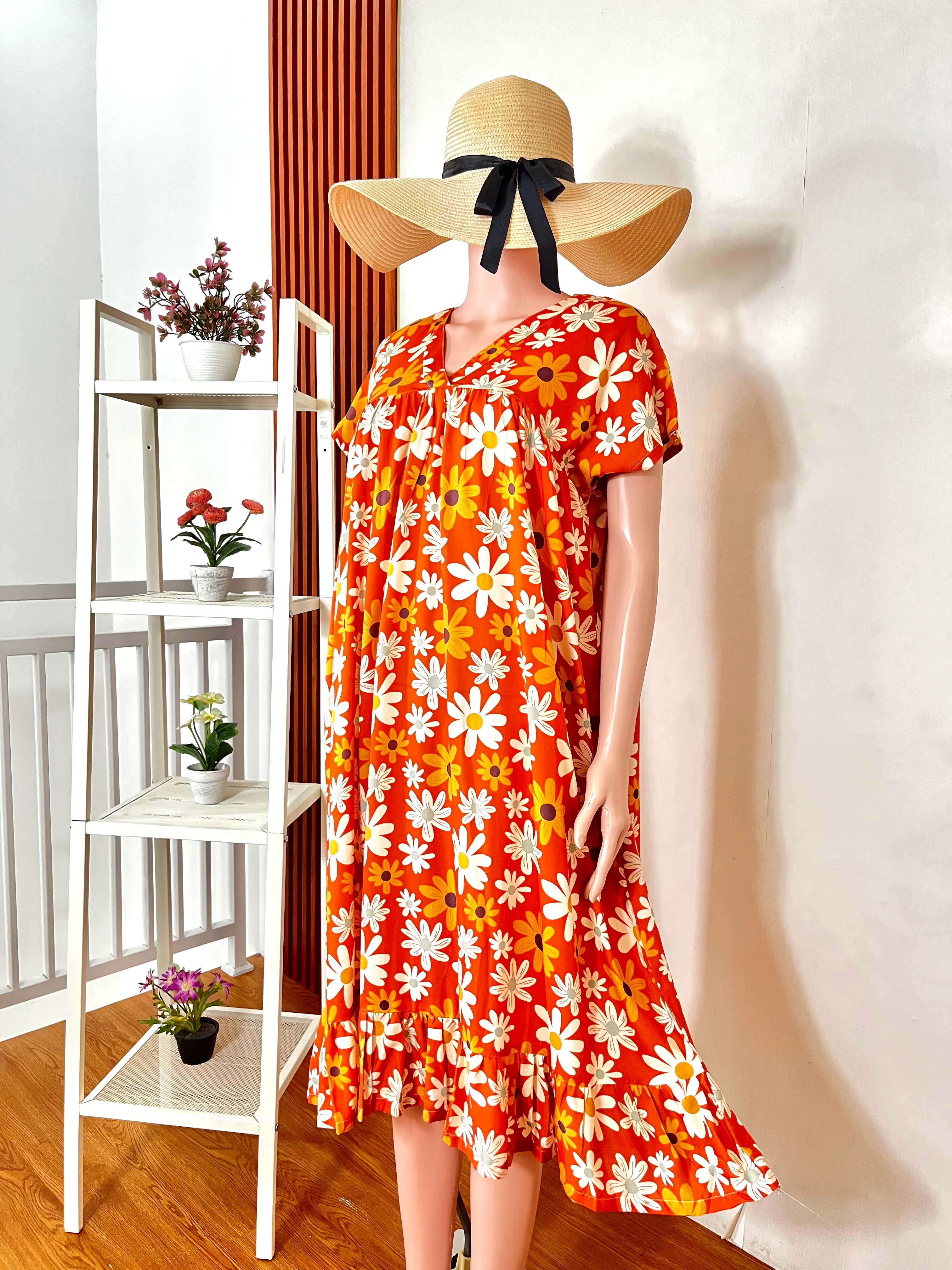 Sunshine Orange Daisy Midi Daster