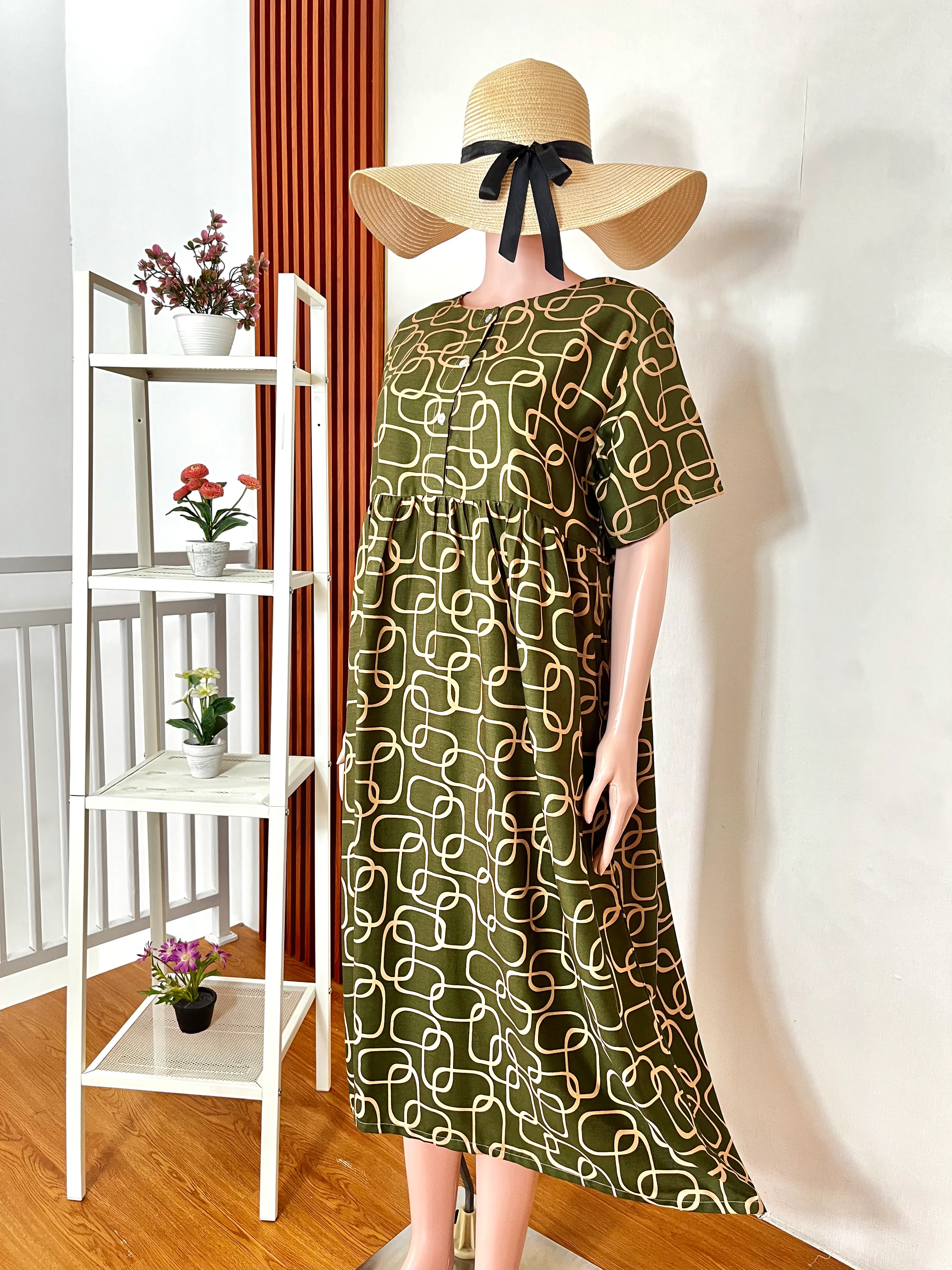 Olive Green Geometric Link Maxi Daster