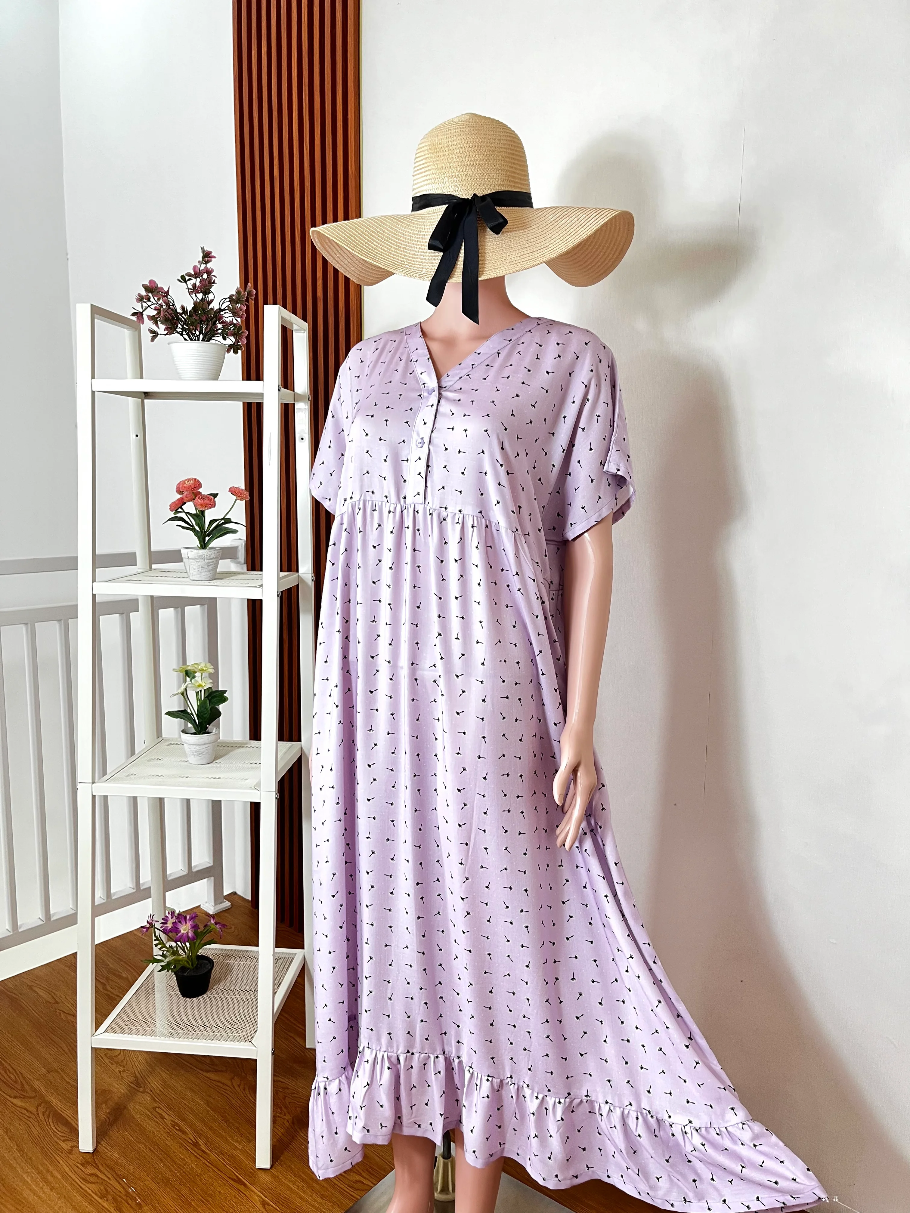 Lavender Dandelion Ruffle Midi Daster